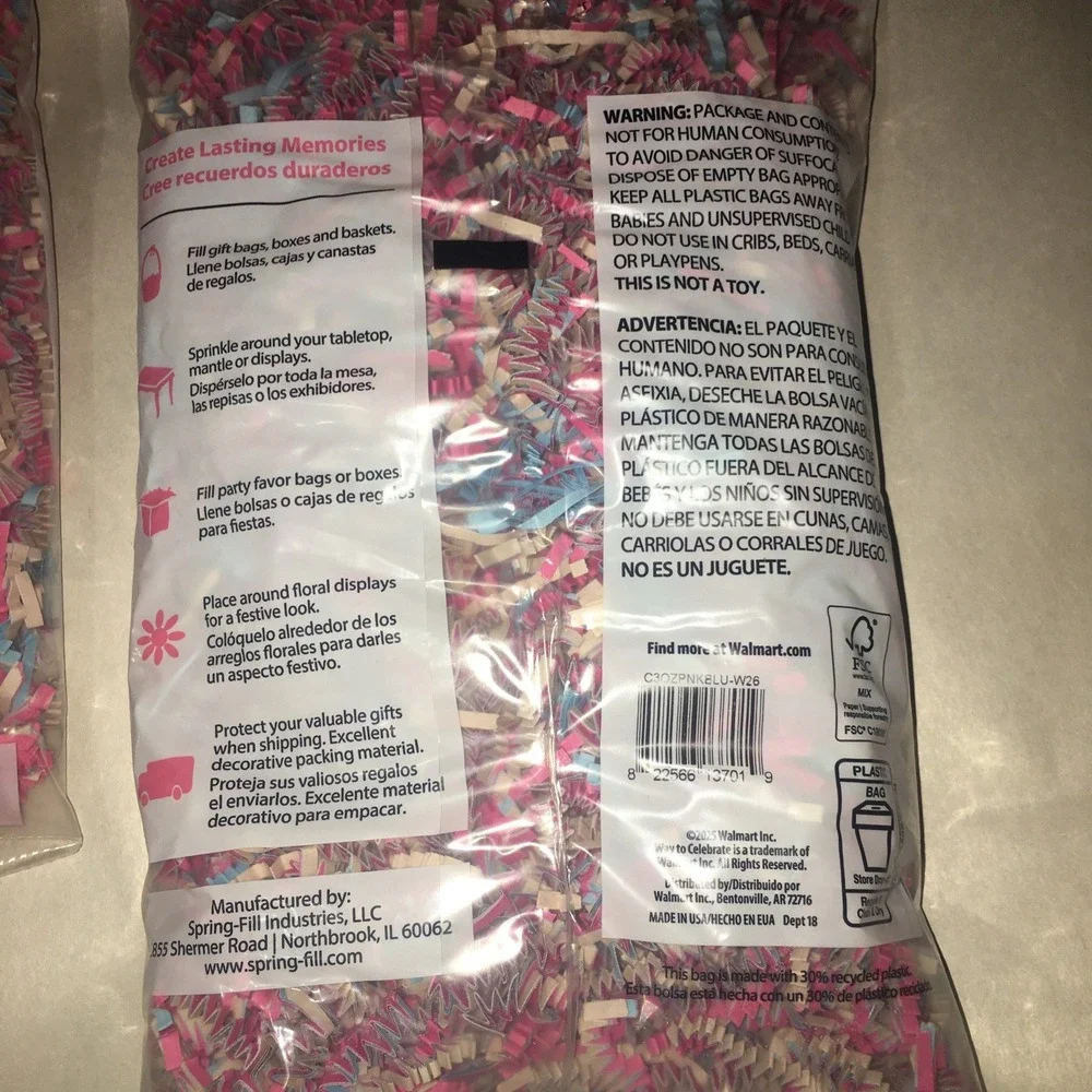 Crinkle Paper Shred Pink Blue Tan Baby Shower Gift Easter Baskets Ship Fill 6oz.